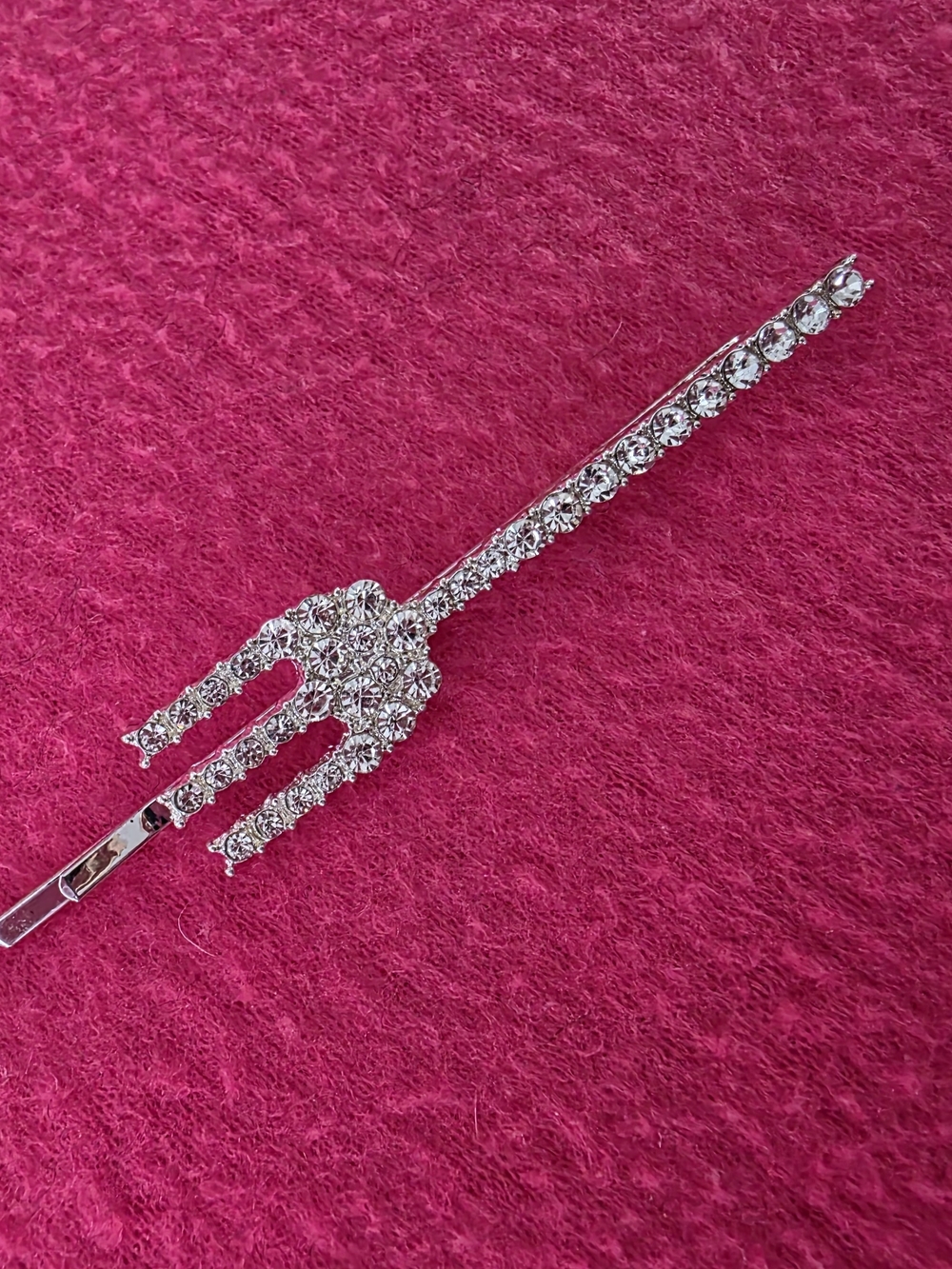 Crystal Fork Hair Pin - Silver Rhinestone Accent